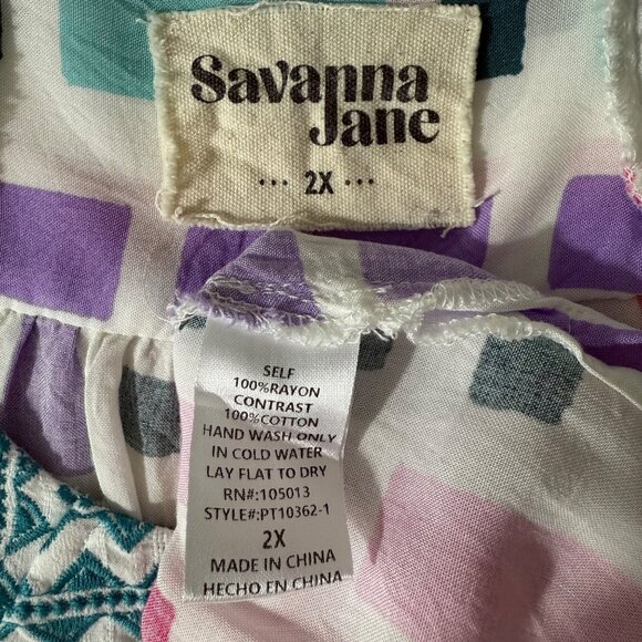 Savanna Jane Top Womens 2X Sleeveless Multicolor Geometric Print Top Embroidered - Picture 7 of 11